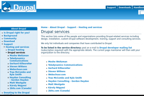 The Drupal services page in 2005
