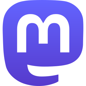a white letter M in a shape that look vaguely like a purple elephant head